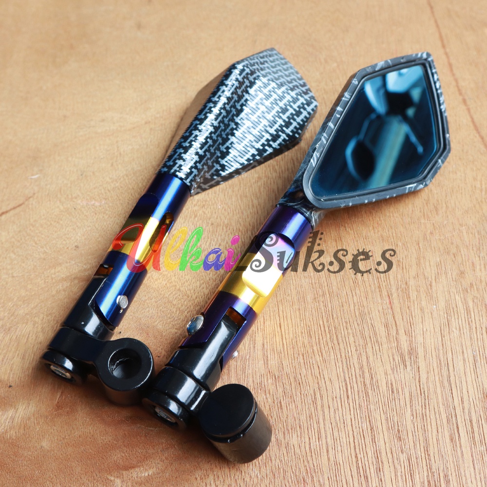 Spion Tomok l Variasi Aksesoris Spion Motor Tomok CNC Two Tone Blue Gold Carbon Kaca V2 Thailand Style Universal Murah