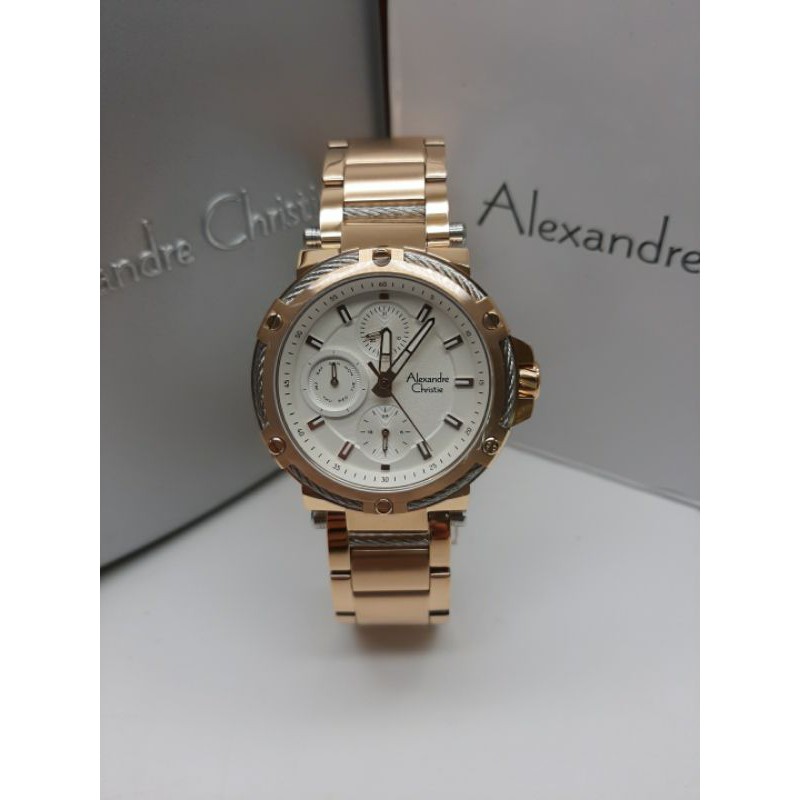 Jam Alexandre christie Wanita Ac 6561 Original Rosegold White dial