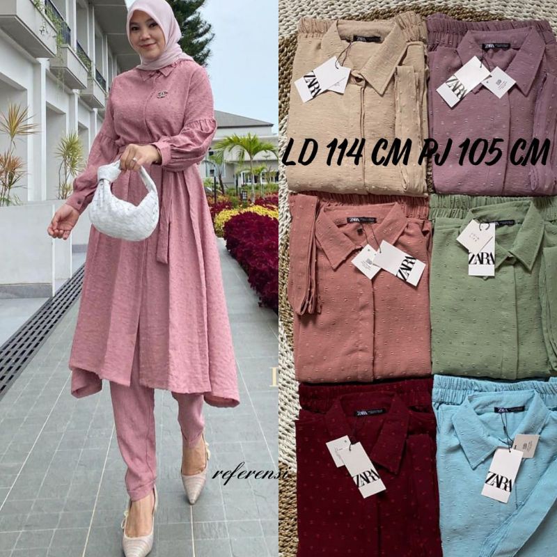 ONE SET WANITA TERBARU, STELAN ZARA AIRFLOW CRINGKLE DOTTY