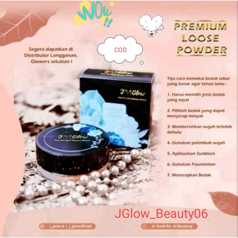 JGlow Bedak tabur Premium Loose Powder BPOM Kosmetik Perawatan Wajah Alami