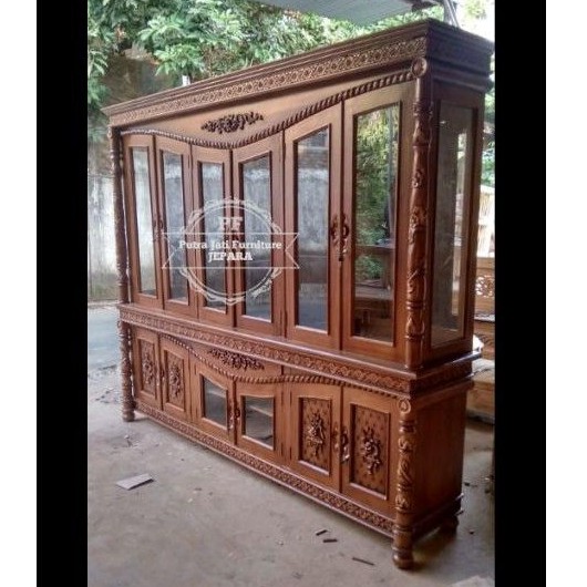 Lemari hias rak pajangan besar ukir kayu jati ukir Jepara