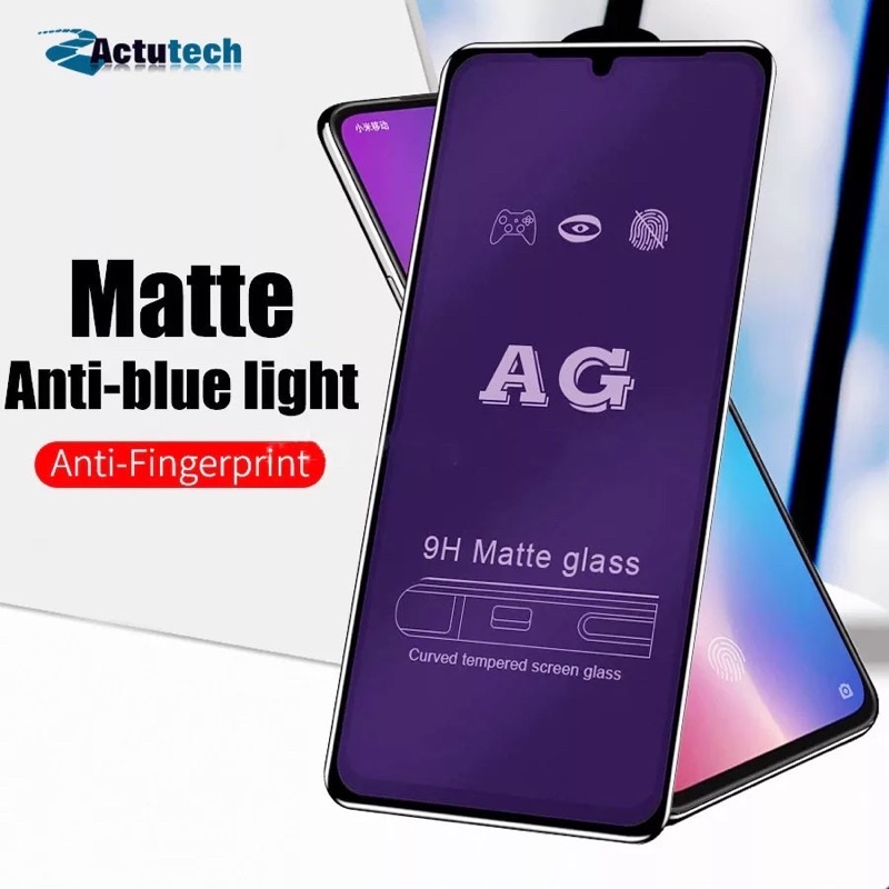 REALME 2 2 PRO 3 3 PRO 5 5i 5S 5 PRO 6 6i 6 PRO 7 7i 7 PRO 8 8i 8 PRO 9 PRO 9 PRO+ 10 4G 5G TEMPERED GLASS FULL AG ANTI MINYAK FINGERPRINT BLUE MATTE RAY LIGHT