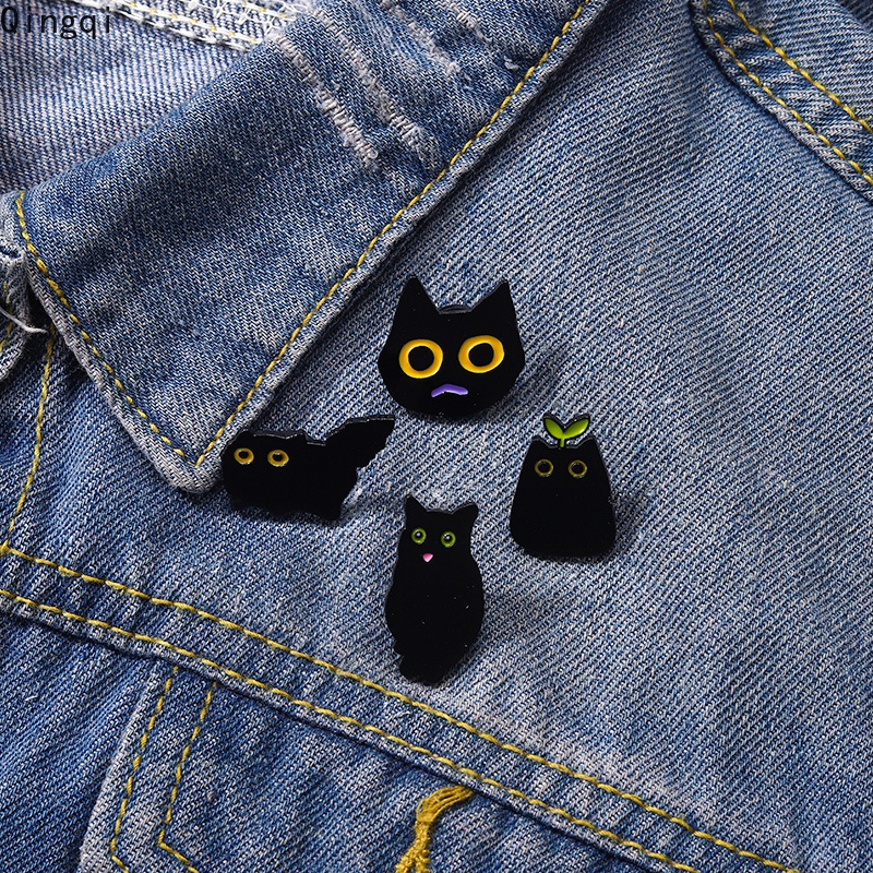 Bros Pin Enamel Desain Kartun Hewan Kucing Hitam Gaya Punk Untuk Hadiah