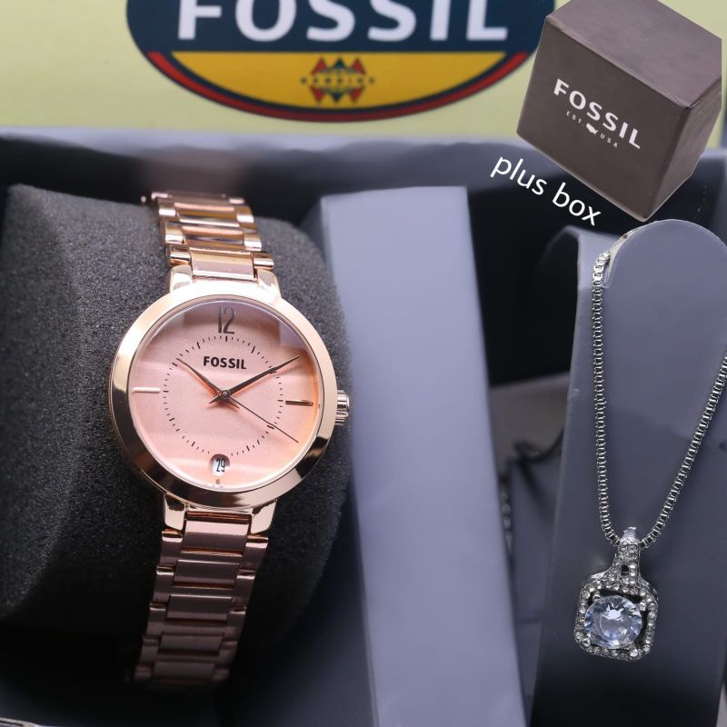 (Ready 6 Warna) Jam Tangan Wanita FSL Belimbing Rantai Tanggal Aktif Plus Box+Kalung Fashion (3CM)