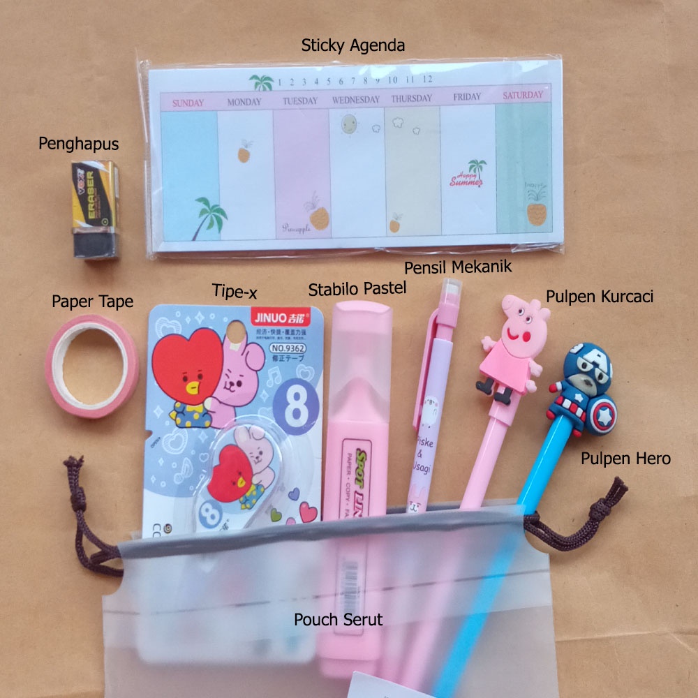 

PAKET ALAT TULIS SEKOLAH 9IN1 / ALAT TULIS SET / STATIONERY SET / STATIONERY FANCY / STICKY NOTES