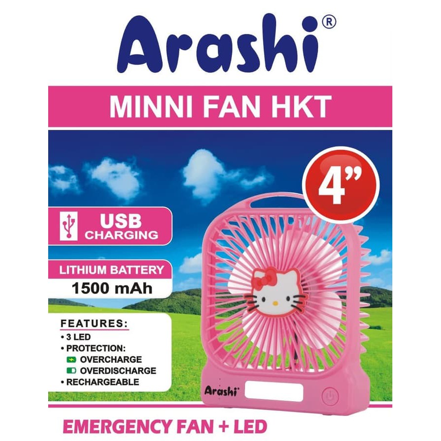 Kipas mini portable Arashi MINNI Fan TRF 4&quot; + emergency