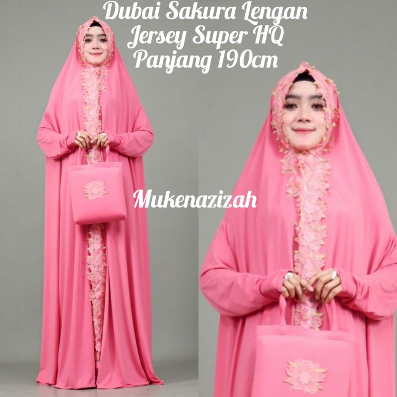 MUKENA DUBAI SAKURA LENGAN MEWAH WARNA PUTIH BORDIR RENDA SAKURA