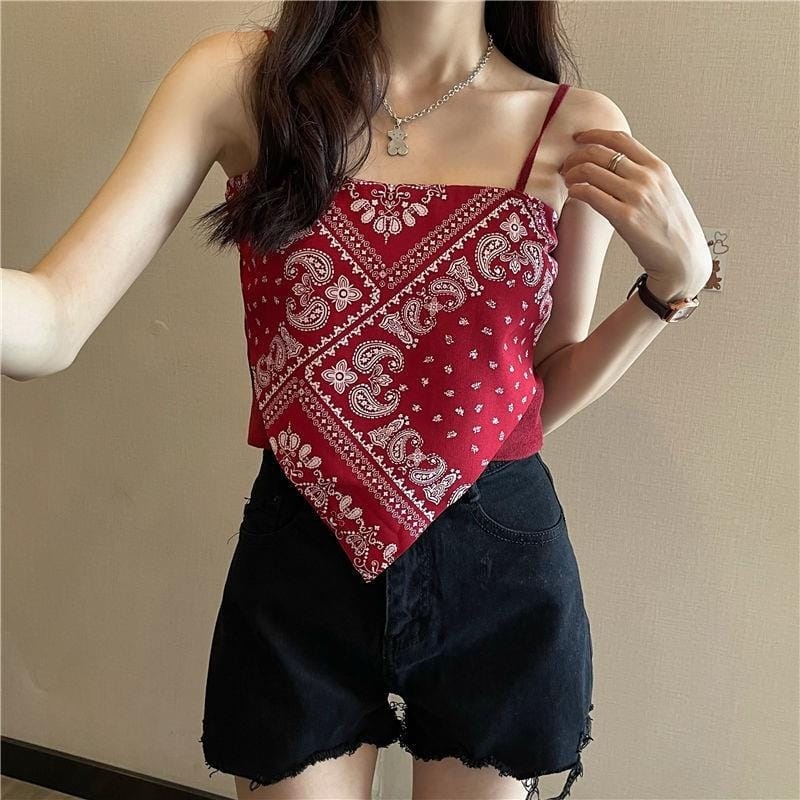 ✅𝐅𝐎𝐈𝐒𝐒® Tank Top Wanita Model Crop Top Motif Hailey Scarf Wanita Import 1193