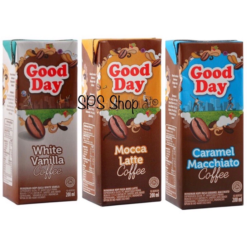 Good Day Mocca Latte Coffee, White Vanilla Coffee, Caramel Macchiato Coffee Kotak 200ml