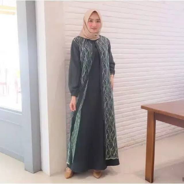 CLEOO DRESS - Dress Syari Brukat Jumbo Wanita Tile Mutiara Polos Hijau botol Mint Hitam Pink