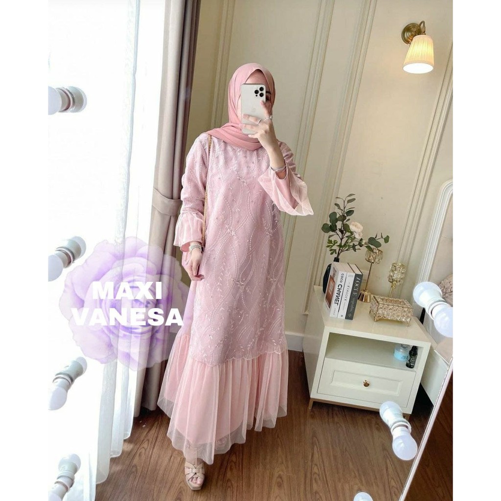 ESME- MAXI VANESA/ COD/ Gamis Brukat Terbaru/ Maxi Brukat Muslim/ Maxi Dress Kekinian/ Fashion Musli