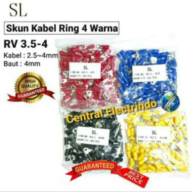 Skun Kabel Ring Warna RV 3.5-4 Kabel 2.5~4mm Baut 4mm SL.