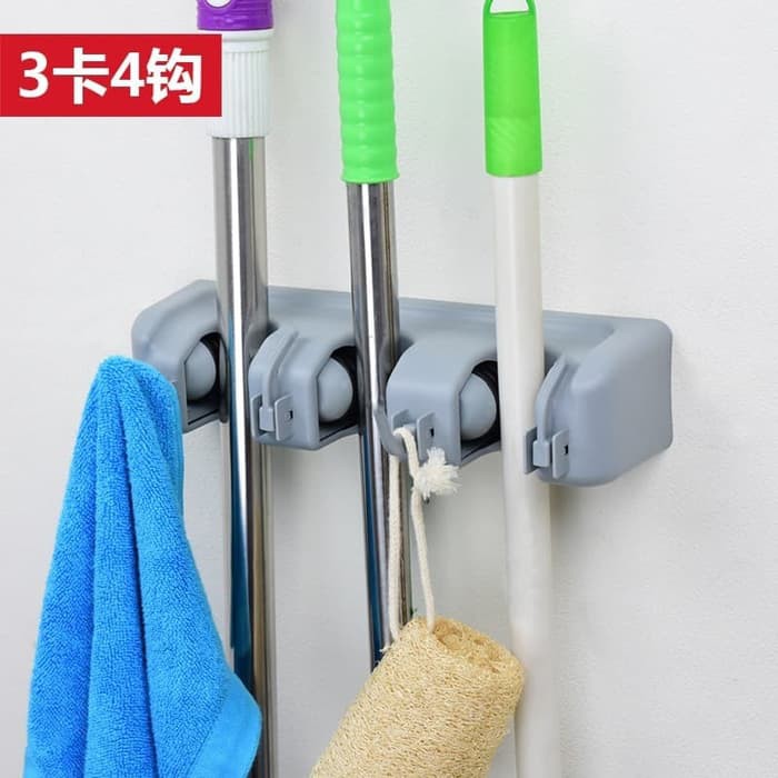 Gantungan sapu alat pel dengan hook 3 slot magic mop holder K692 Tempel Tembok 3 Tongkat