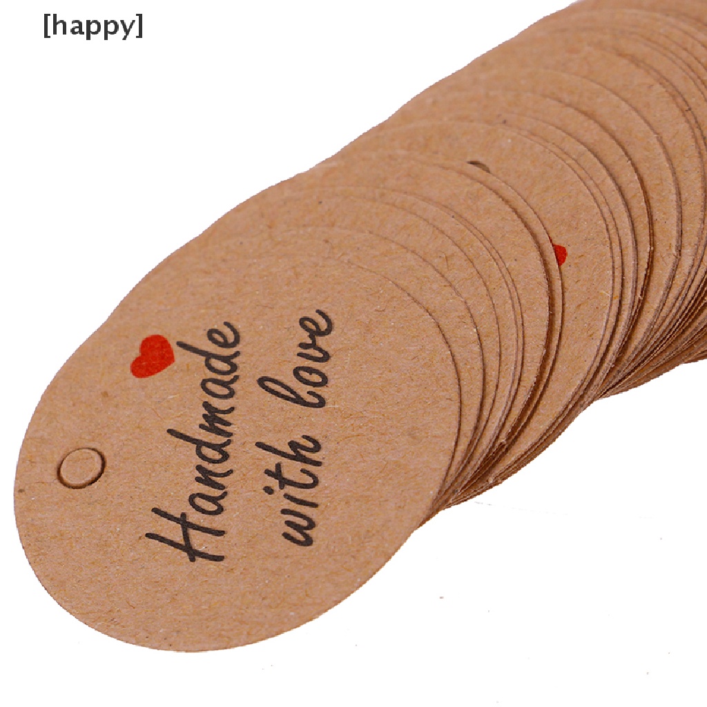 Ha 100pcs Labelhang Tag Bahan Kertas Kraft Desain Tulisan Handmade With Love Dengan Tali 20m