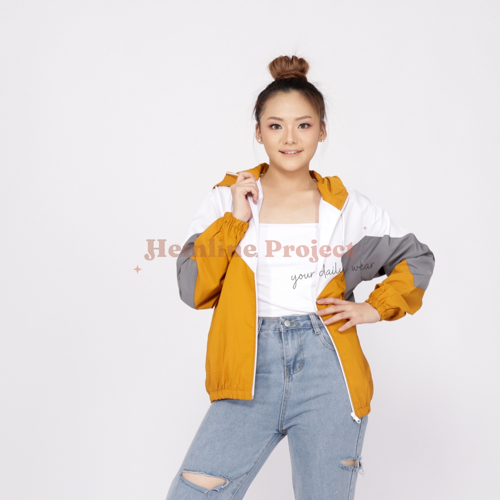 Almas Jaket Mustard - Jaket Parasut Hoodie Wanita