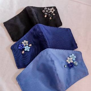 Masker kain modis aplikasi payet mote bunga ada 10 warna  