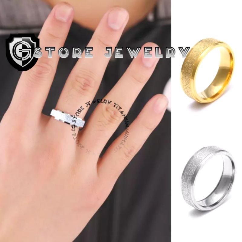 cincin titanium pria stainless steel premium anti karat original emas silver