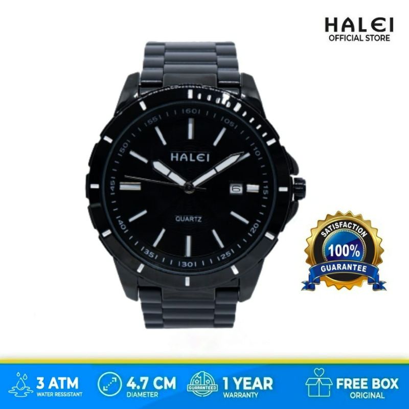 Jam Tangan Pria Halei Original Bergaransi Fitur Tanggal Aktif JAM Tangan Cowok Sporty Analog Rantai Baja Mewah Elegan Cod Promo !!  Jam Tangan Pria Halei