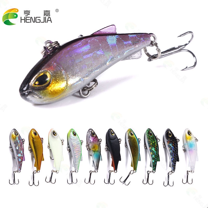HENGJIA 10PCS/Lot Umpan Pancing Mini VIB Fishing Lures 4cm/4g Metal Casting Sinking Lure Bait Luminous Artificial Bait Fishing Tackle