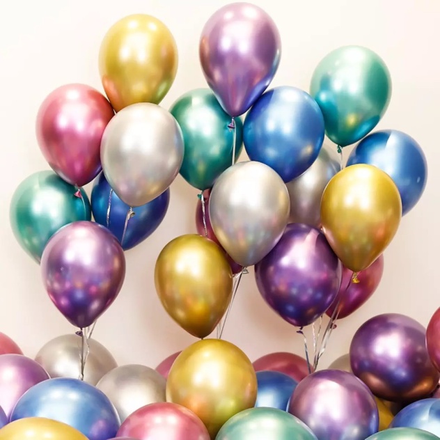 [50 &amp; 100 Pcs] Balon Latex Metalik Chrome 5 Inch / Balon Latex Metalik Chrome 12 Inch / Balon Karet Ulang Tahun / Balon Warna Warni / Balon Metalik Chrome