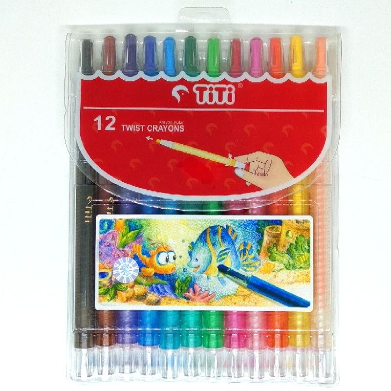 Crayon Putar Panjang ORIGINAL TITI 12 WARNA Rolling Twist Krayon Anak