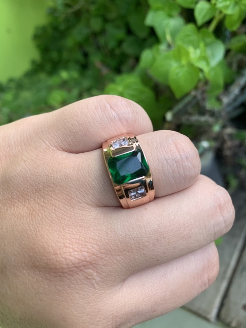 Cincin Minimalis Mewah Batu Zamrud Hijau Green Emerald Rose Gold Filled High Quality