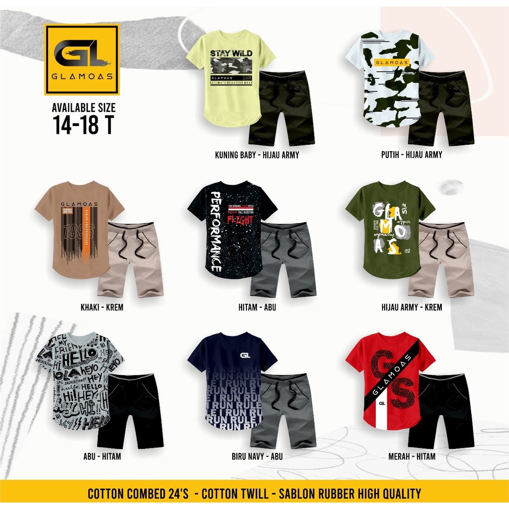 Setelan Anak Laki Remaja Kaos Celana Pendek Cargo Glamoas