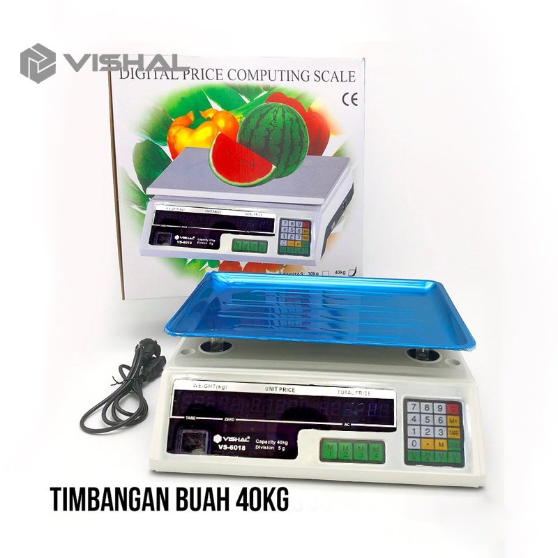 VISHAL Timbangan Buah Digital 40kg Double Display Digital Computing Scale /Timbangan Sayur/Timbangan Digital VS-6018