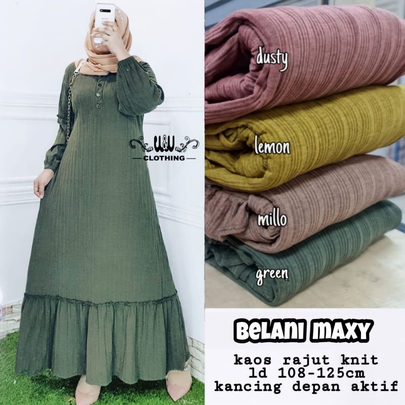GAMIS DRESS HARIAN FALIA MAXY GAMIS WANITA BAHAN KAOS KNIT RAJUT IMPORT LD110-125cm FIT TO XL-Belani green
