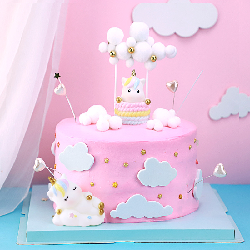 9pcs / set Topper Kue Desain Kartun Unicorn Awan Untuk Dekorasi Pesta Ulang Tahun Anak