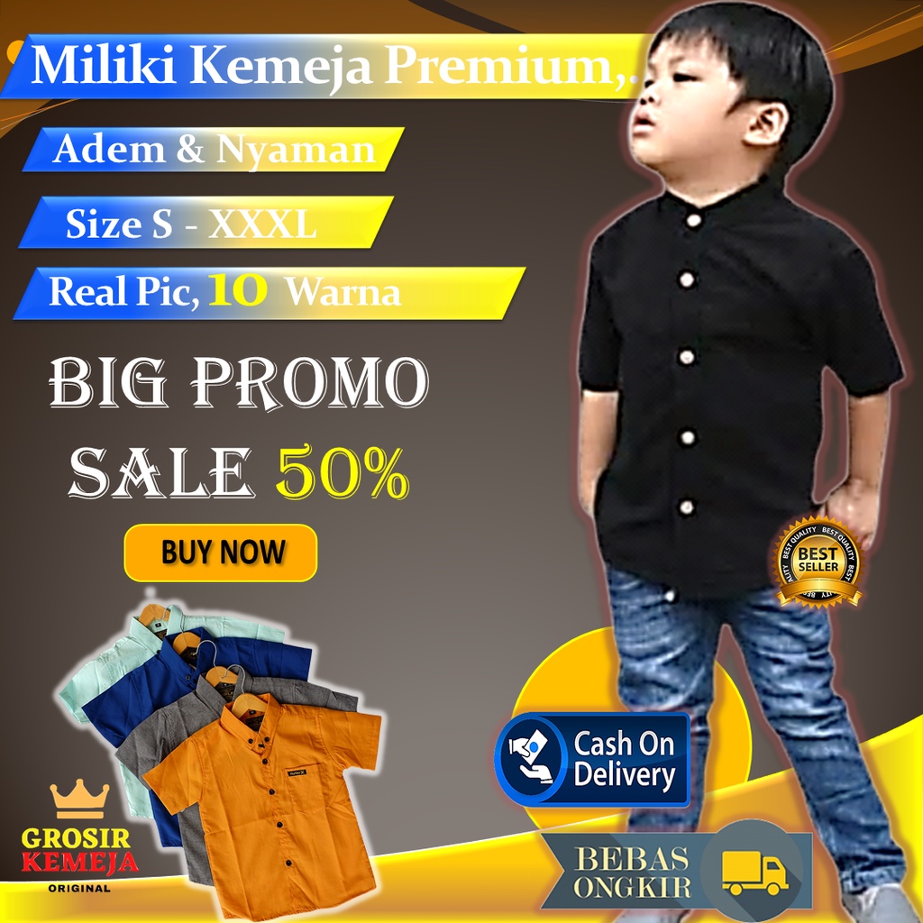 Baju Atasan Kemeja Kameja Kmeja Krmja Hem Hitam Item Htam Polos Couple Anak Kids Sd Laki Laki Pria C