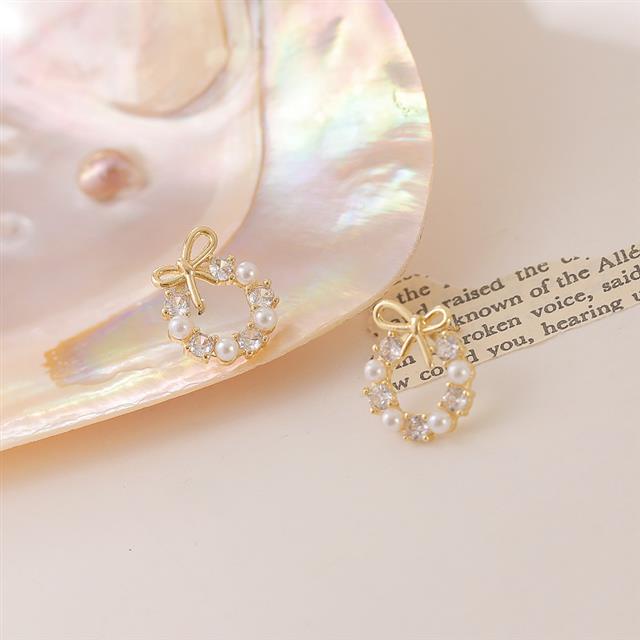 S925 Korea busur Mutiara wanita kecil dan sederhana rasa desain anting-anting anting-anting anting-a