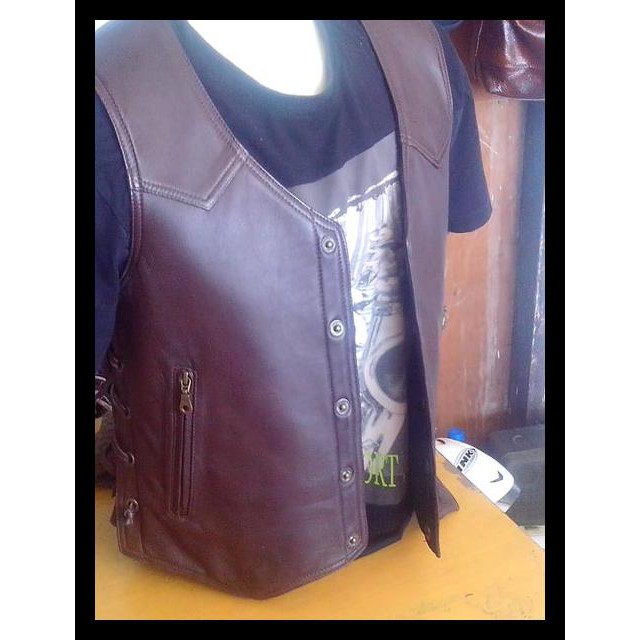 Ina Jaket Rompi Kulit Asli Garut,Jaket Rompi Kulit Sintetis,Jaket kulit - Hitam, M EKSLUSIF Kode