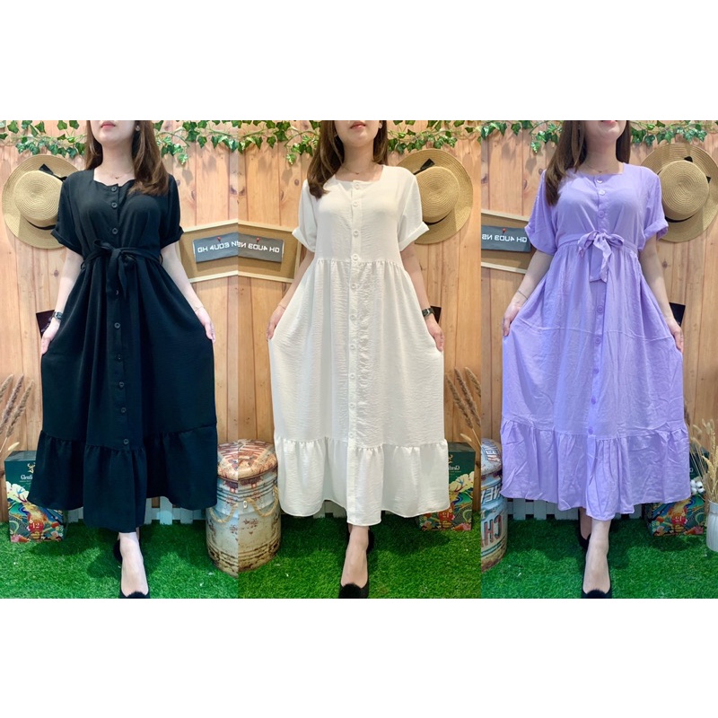 LONG DRESS BUTTON RAMPLE CRINKLE #3013