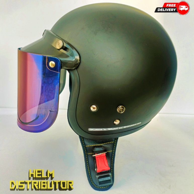 HELM BOGO RETRO KUALITAS PREMIUM KACA DATAR FULL LEHER SNI DEWASA PRIA WANITA (COD)