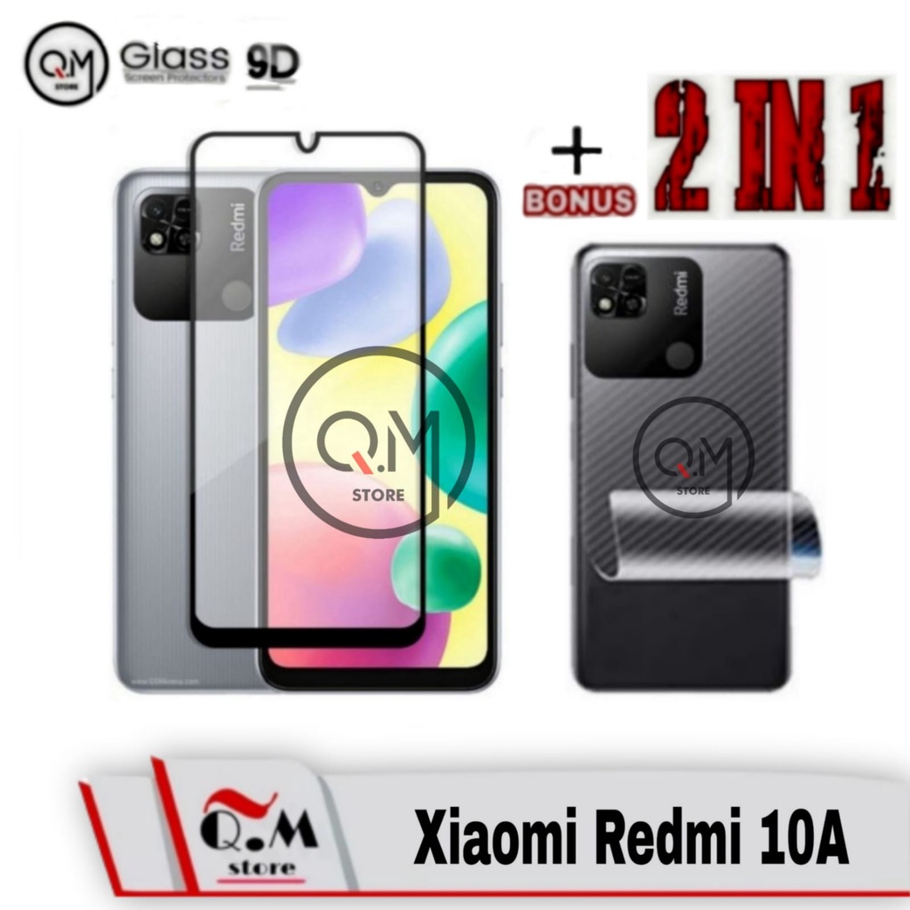 Paket 2 in1 Tempered Glass Layar Xiaomi Redmi 10A Anti Gores  Screen Guard Free Garskin