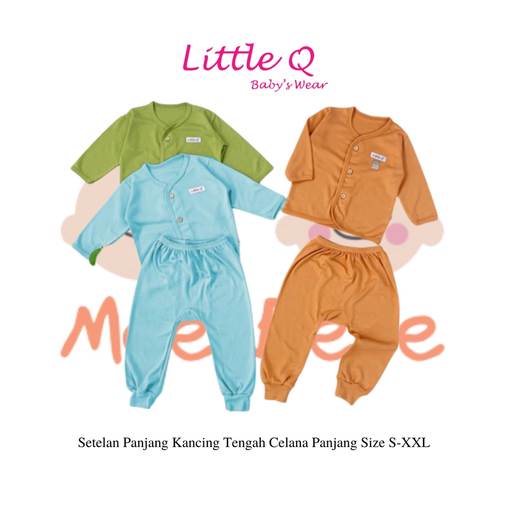 [Size SML] Little Q Setelan Plain Set Polos Panjang Kancing Tengah Celana Panjang Bis Isi 3 Pcs
