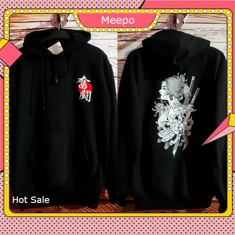 JAKET HOODIE MOTIF GEISHA SAMURAI JEPANG TERBARU