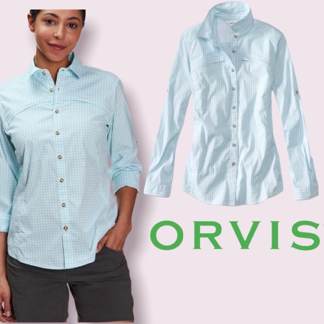 kemeja wanita lengan panjang kotak biru orvis