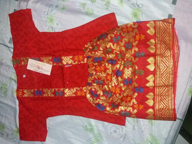 Setelan Batik Anak Bahan Katun Warna Merah Bac29 1-5tahun