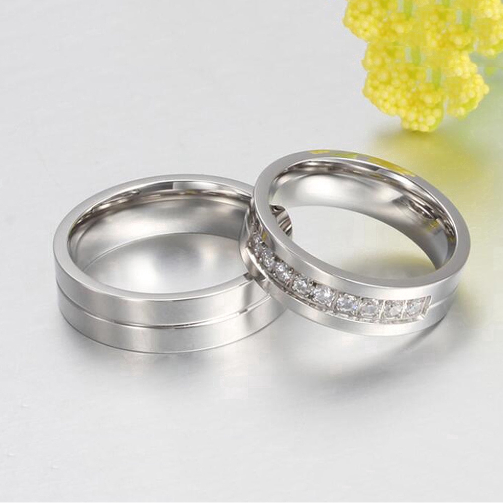 Cincin Pasangan Berlian Emas Perak Kawin Baja Titanium Pria Wanita Couple Rings