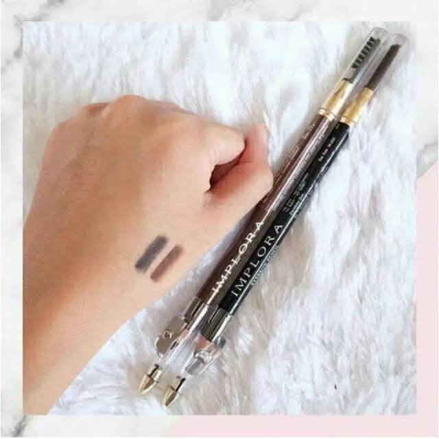 IMPLORA Pensil Alis 2in1 (Pensil + Serutan + Sikat) - Eyebrow Pencil Original BPOM | Pensil Alis Implora | Celak | Eyebrow Pencil BPOM | Pensil Alis BPOM | Pensil Alis Implora 2 IN 1 | Pensil Alis Murah | Pensil Alis Hitam / Cokelat / Silver / Grey Brown