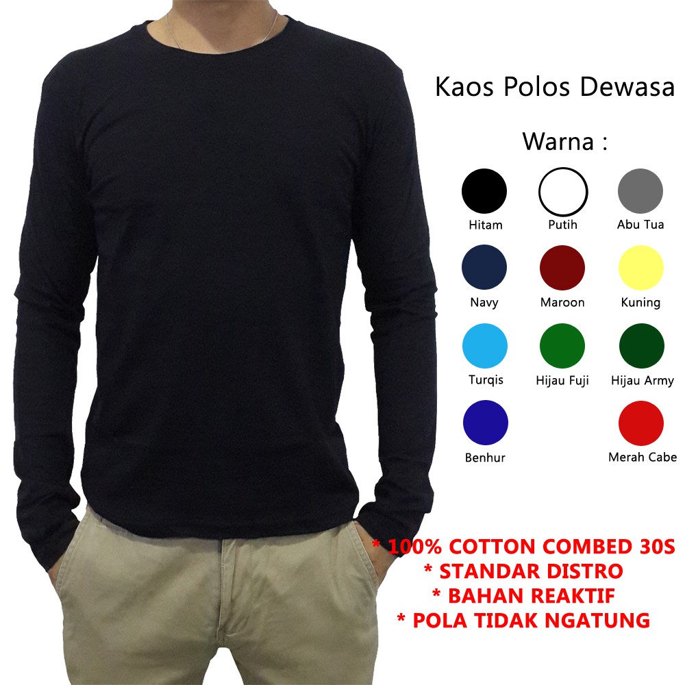 KAOS POLOS DEWASA COMBED 30s PRIA WANITA TANGAN PANJANG BIG SIZE