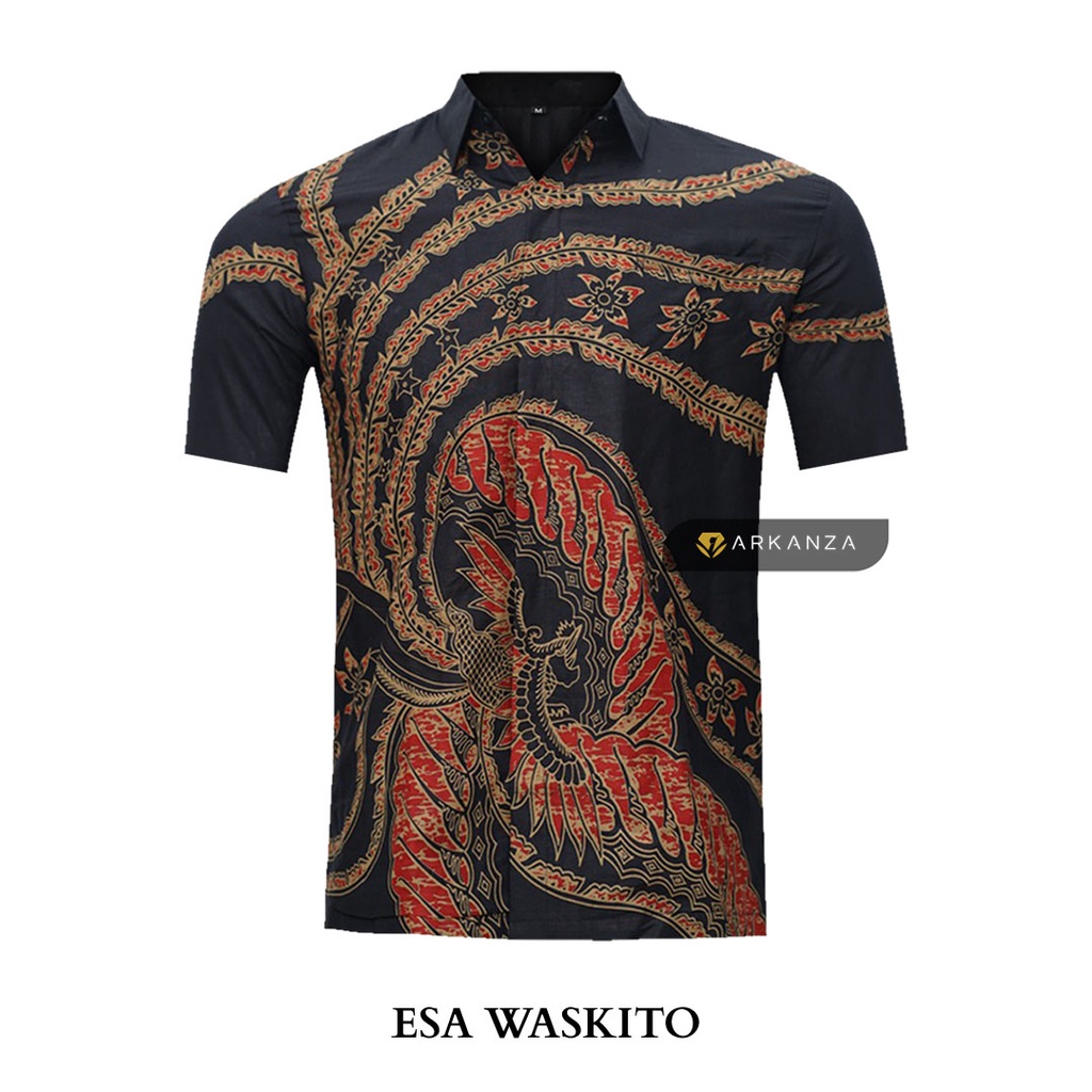 BATIK ARKANZA Motif ESA WASKITO Hem Atasan Kemeja Baju Batik Pria Cowok Laki Laki Slimfit Full Lapis Furing Lengan Panjang Lengan Pendek Original Asli