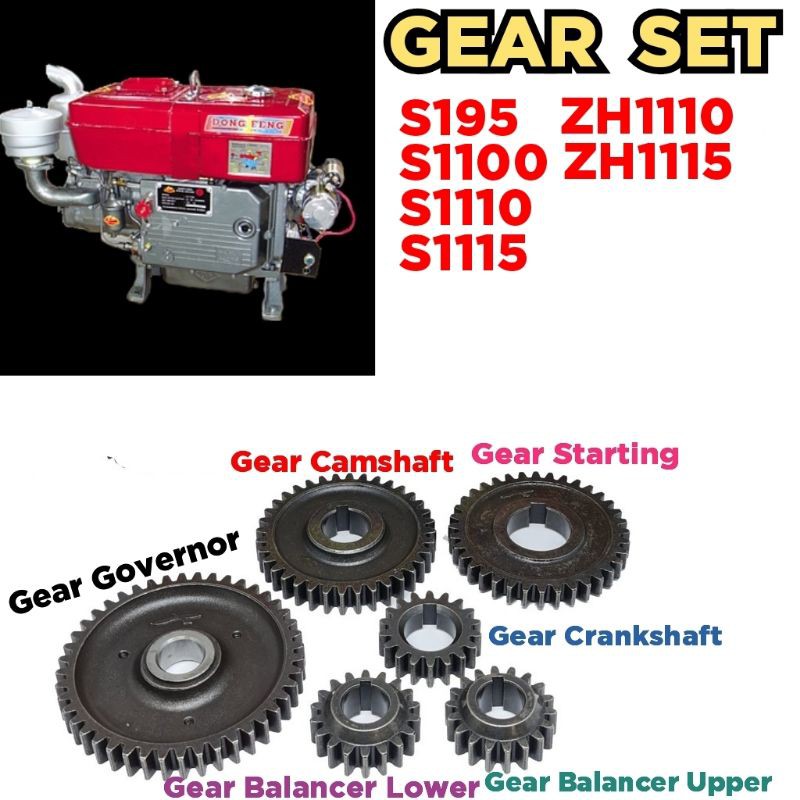Gear Set Gigi Set Mesin Dongfeng S195 S1100 S1110 S1115 S1125 S1130