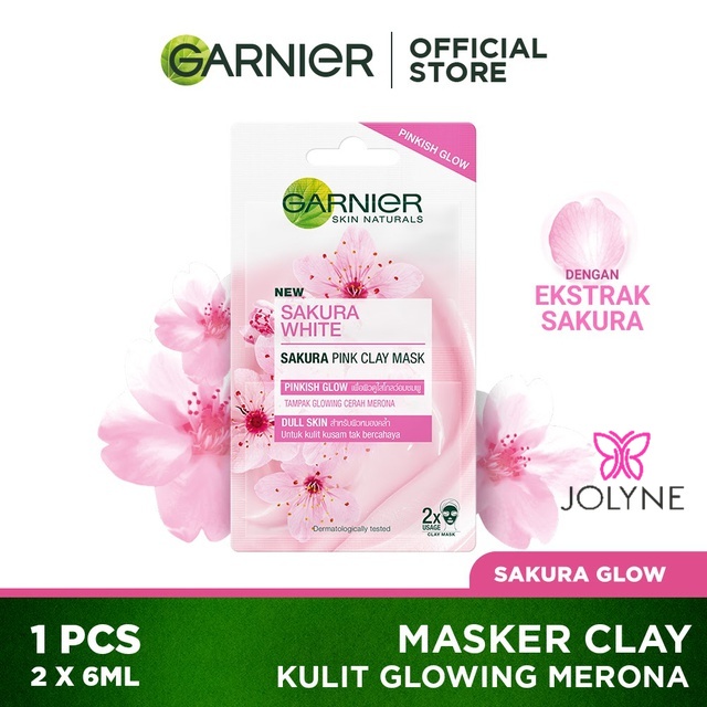 Garnier Sakura Glow Clay Mask / Masker Wajah Skin Care 2 x 6 ml [ Untuk Kulit Glowing Merona ]