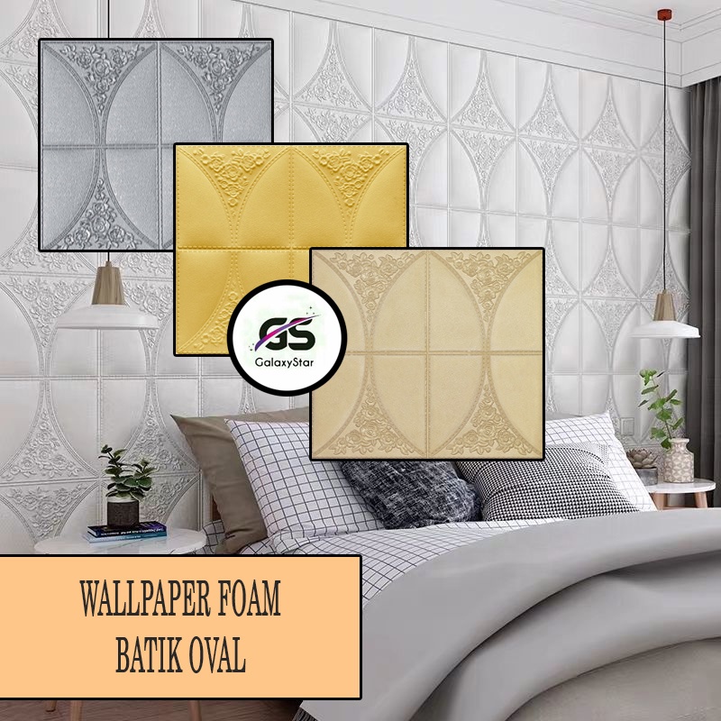 OK Wallpaper Stiker Foam Motif Batik Oval 3D Bata Premium Wallpaper Sticker