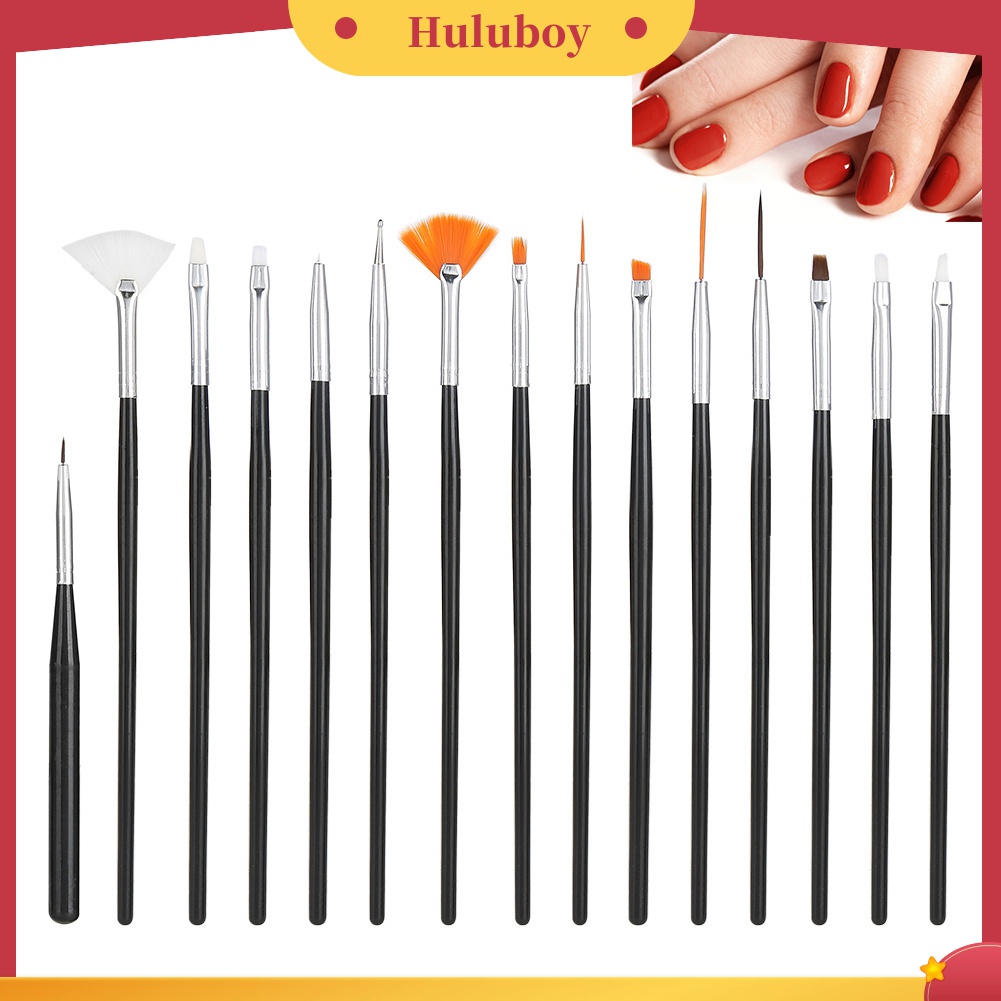 Huluboy Huluboy♡ 15pcs / Set Pen Brush Nail Art / Manicure Profesional Untuk Menggambar / Dotting