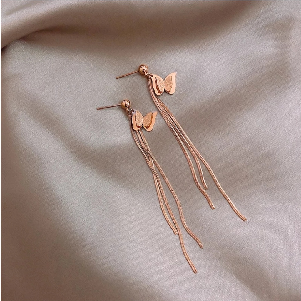 Anting Titanium Jurai Kupu - Kupu Dengan Pentul Warna Rose Gold dan Gold