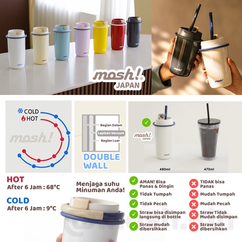 Mosh Straw Latte Tumbler 480ML BLACK &amp; Mosh Food Pot 350ML IVORY